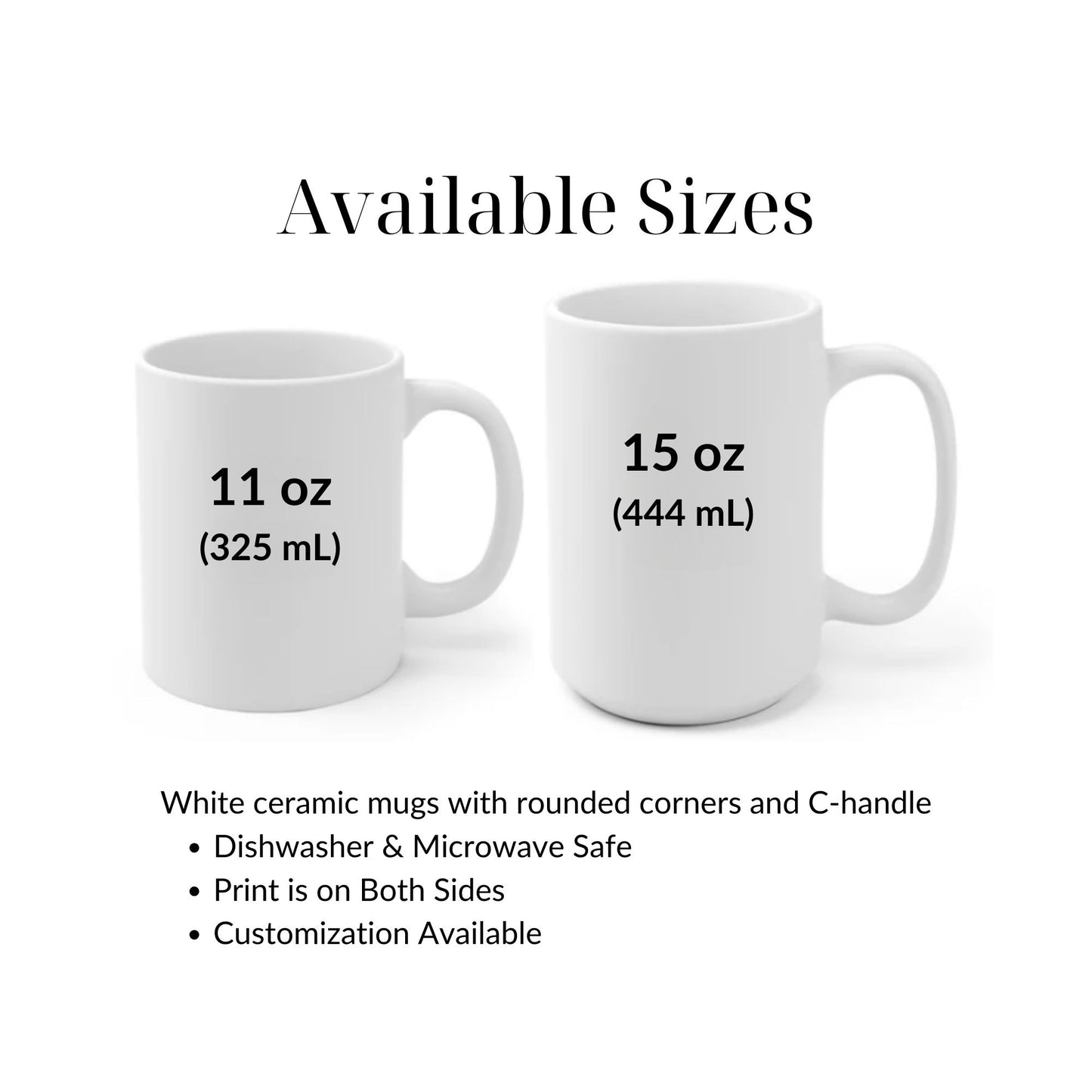 Available size chart for I Love The Smell of ADIME Mugs