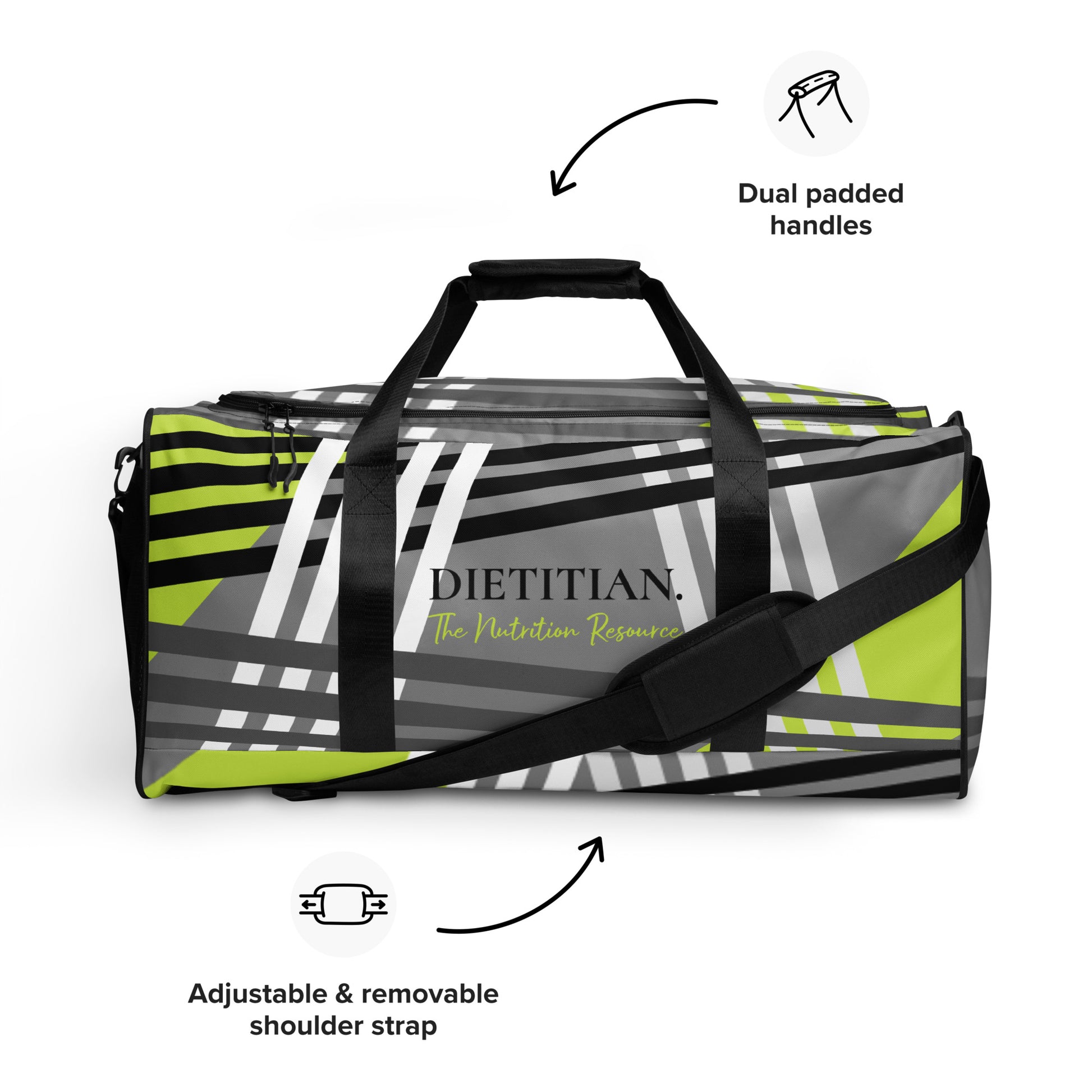 Dietitian Duffle Bag 50L with adjustable and removable shoulder straps and dual padded handles