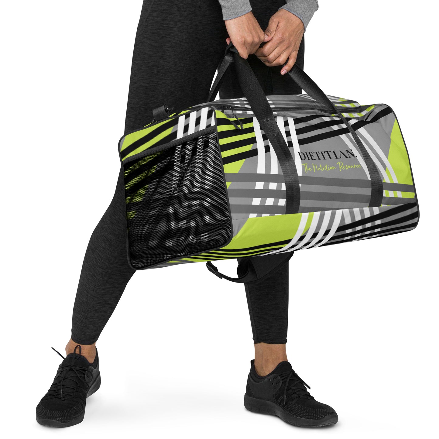 Woman headed to the gym sporting her Dietitian Duffle Bag