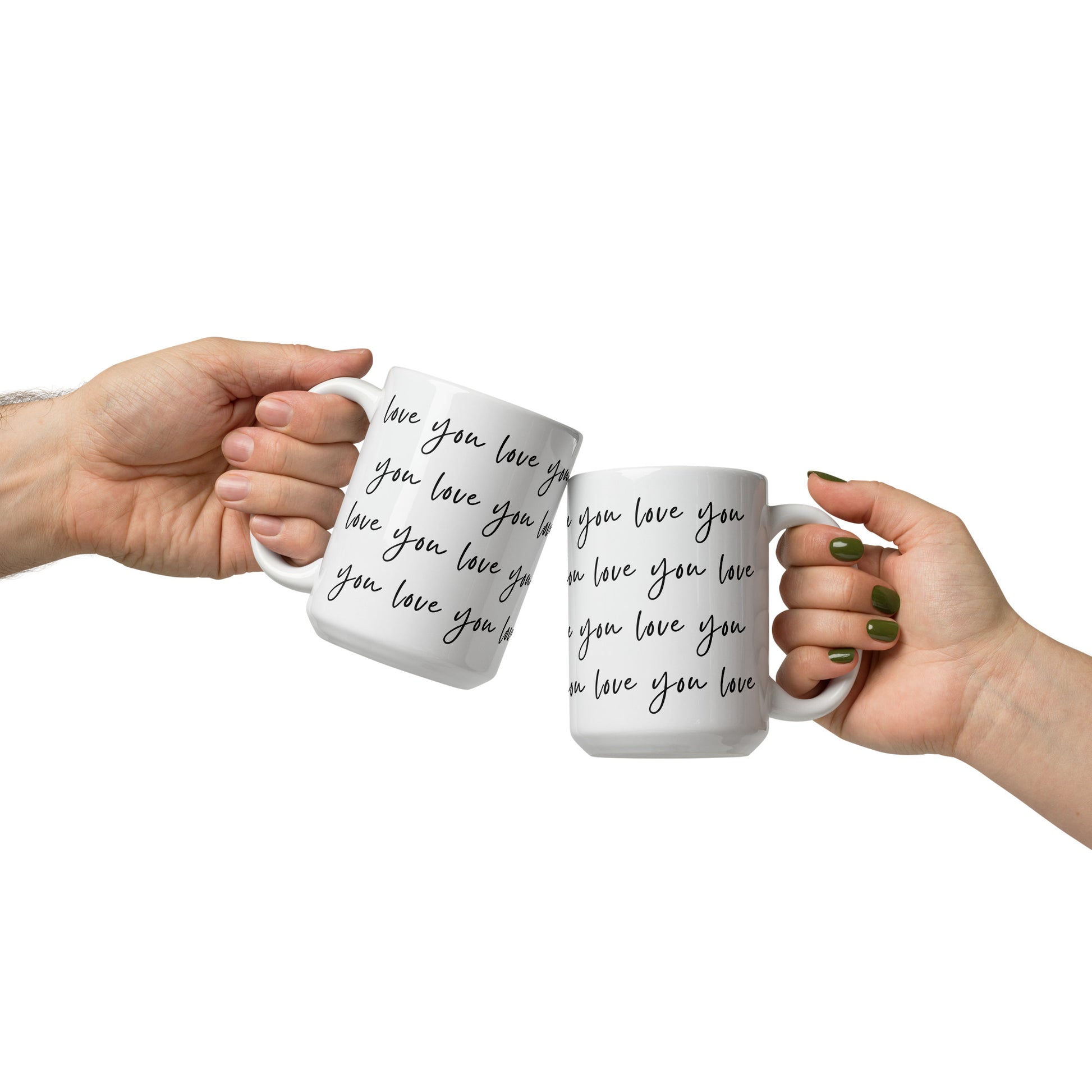 Couple toasting their 15 oz love you mug gifts