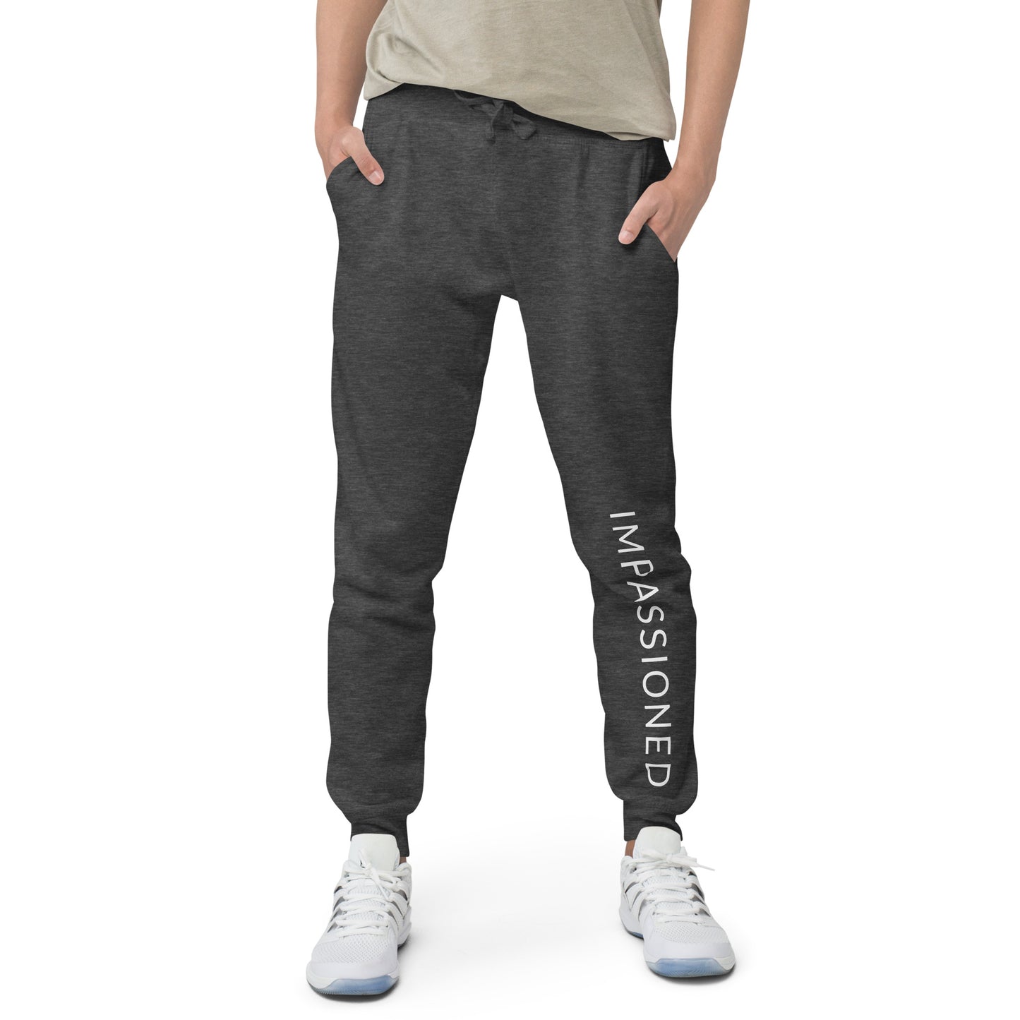 Head to the gym or stay in and relax in our comfortable Impassioned fleece jogger sweats in charcoal heather