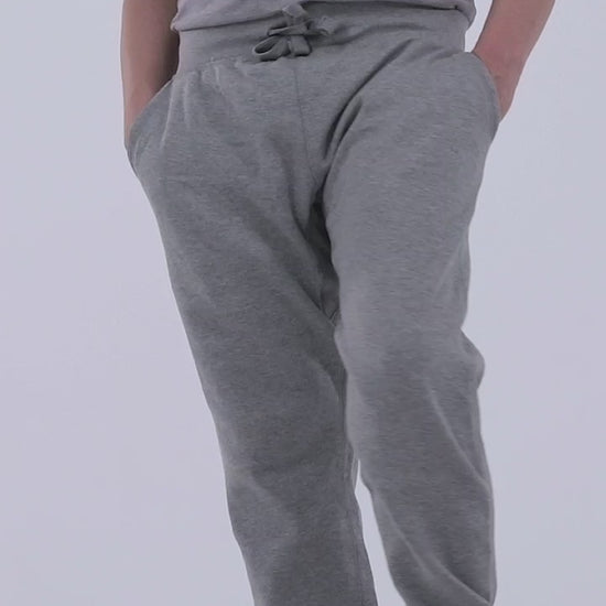 Video showing 360 view of the fleece swetpant joggers with front angled pockets and back pocket