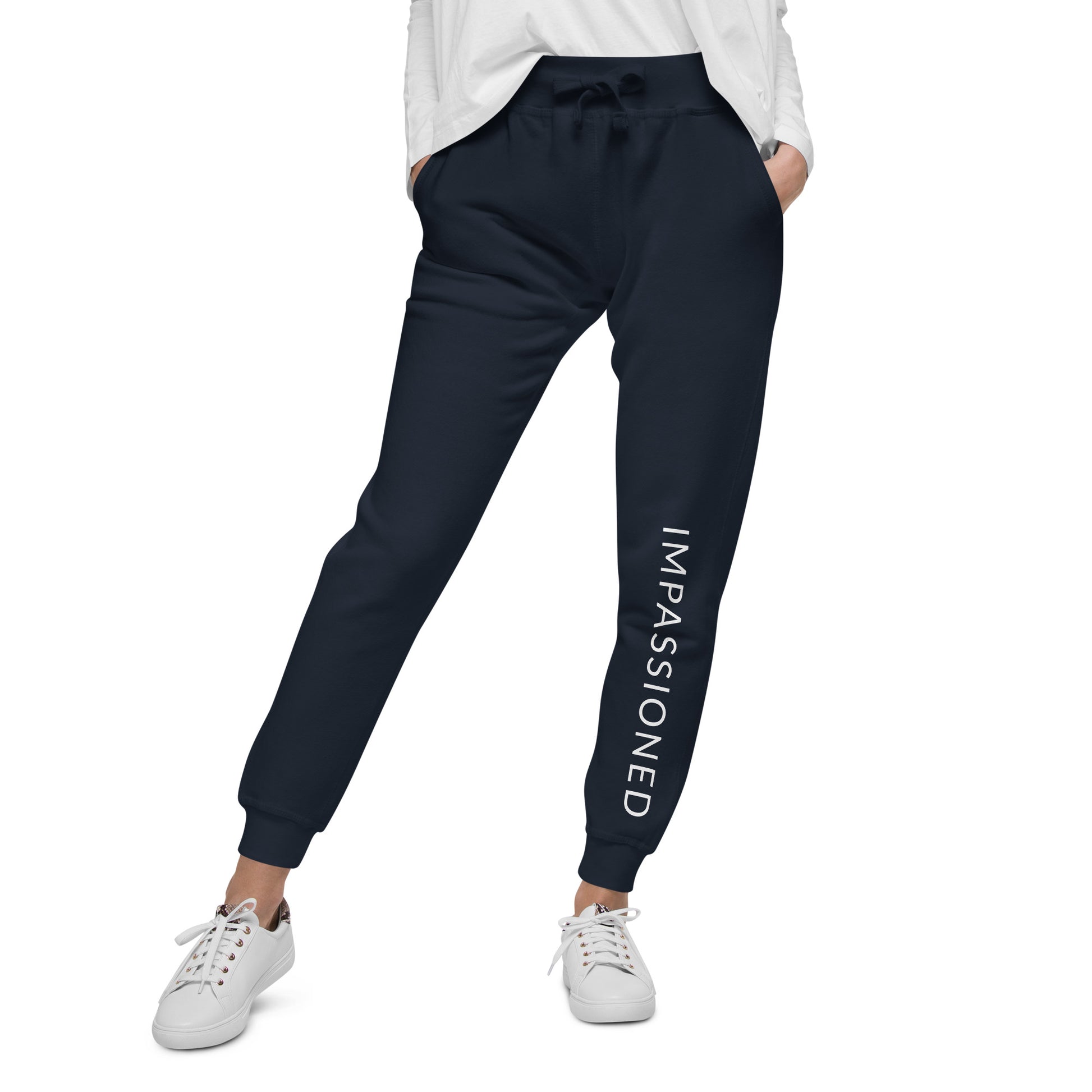 Impassioned jogger sweats in color navy blazer with angled front pockets