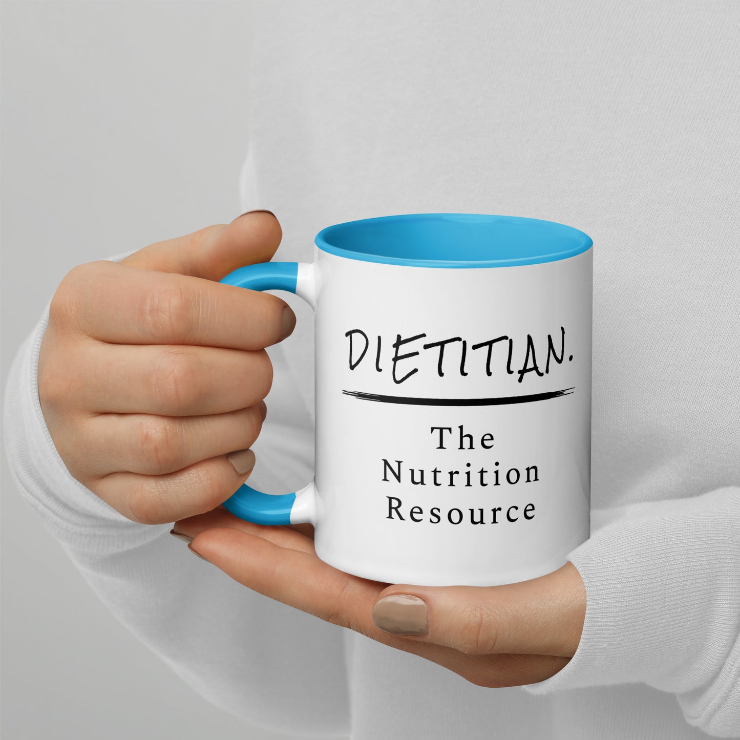 Dietitian Nutrition Resource Mug 11 oz with blue handle and inside