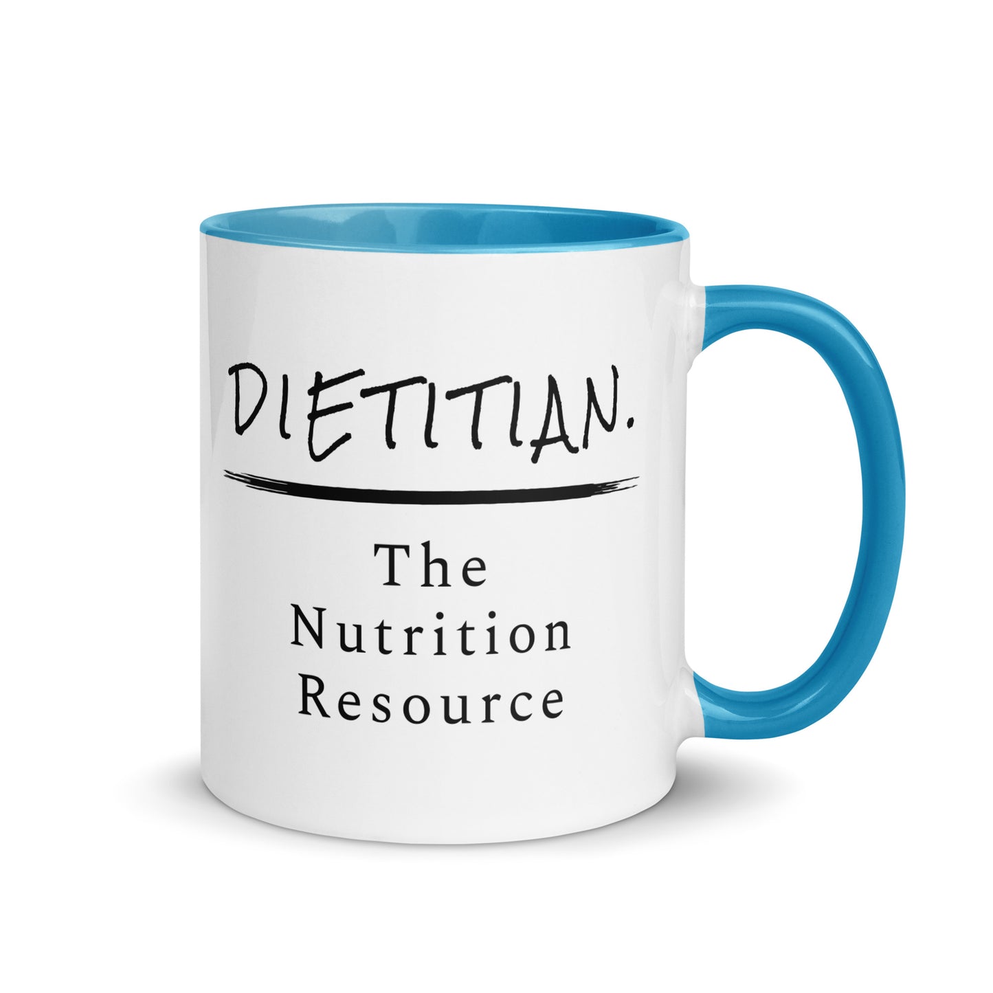 Dietitian Nutrition Resource Mug 11 oz white ceramic with blue inside and on handle