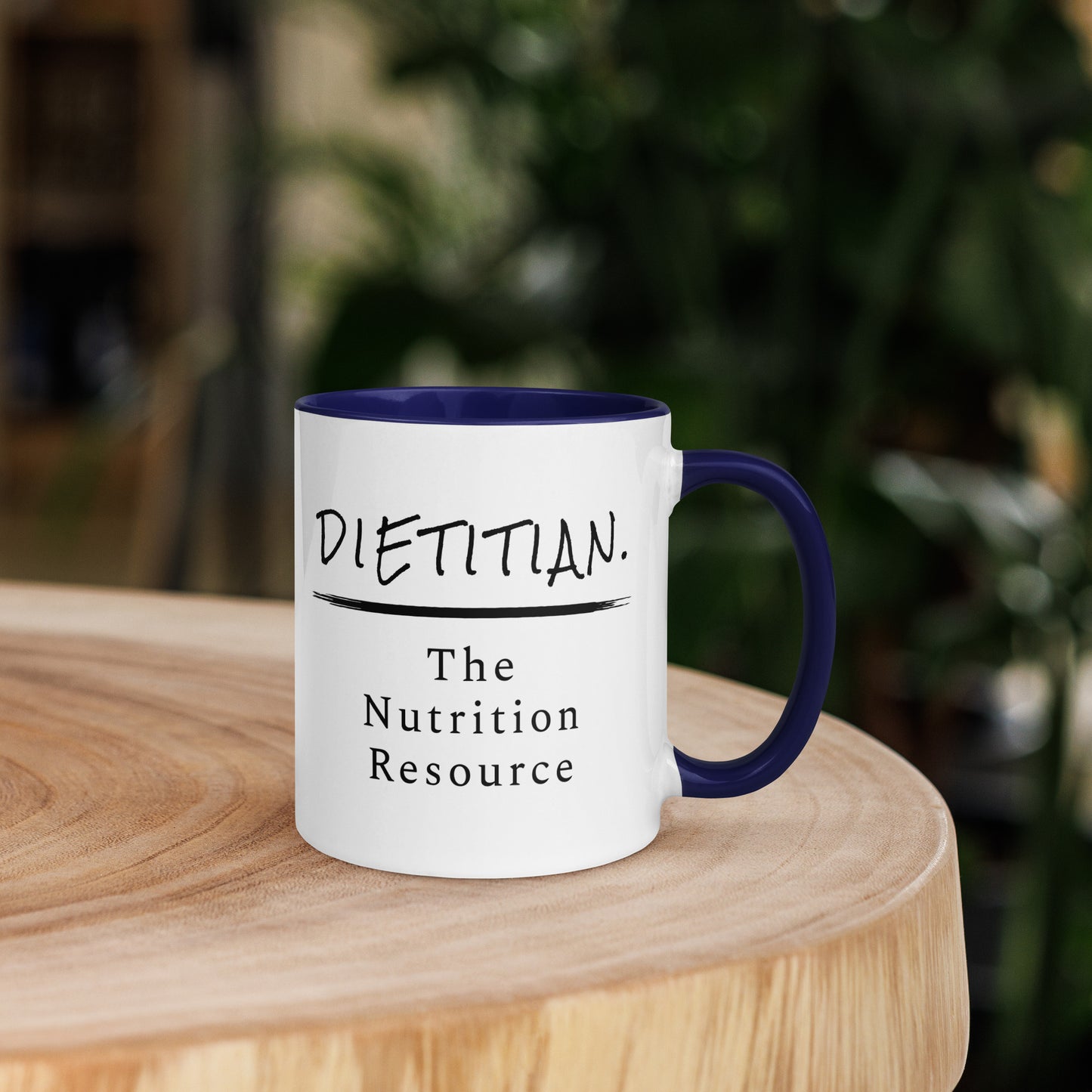 Dietitian Nutrition Resource Mug 11 oz white ceramic with dark blue handle and inside