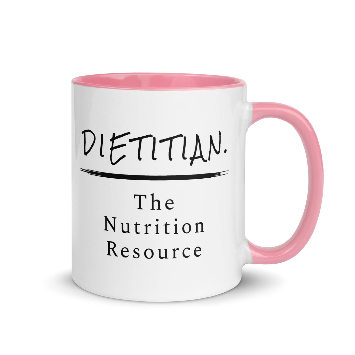 Dietitian Nutrition Resource Mug 11 oz with pink handle and inside