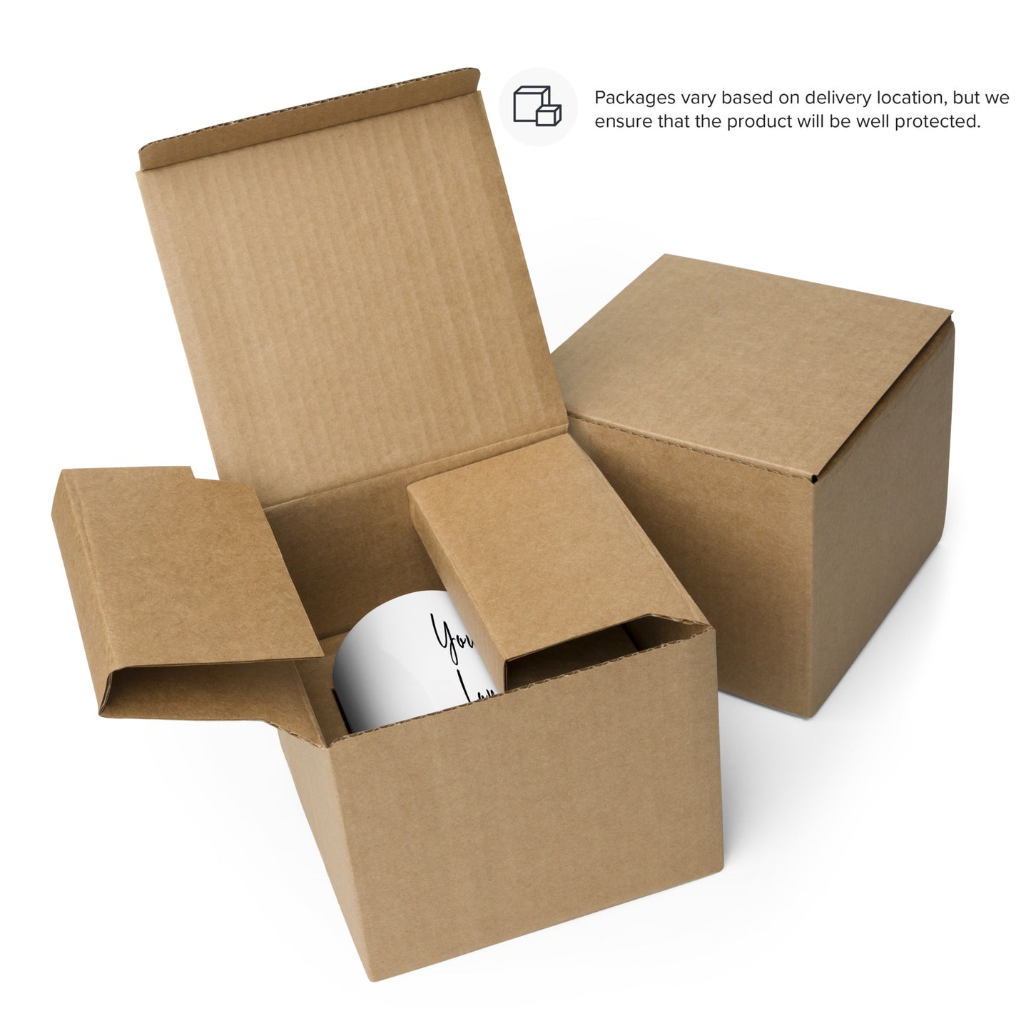 Packaged mug in a box to ensure item is protected for delivery